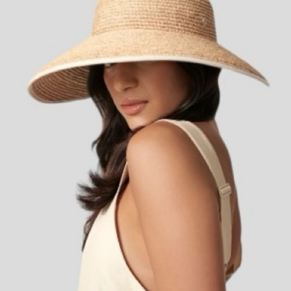 Helen Kaminski Mita packable Raffia Visor with black trim, elastic back - Picture 5 of 16